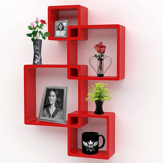 Intersecting Wall Shelf for Wall Decoration/Wall Shelves Set of 4 (Red)