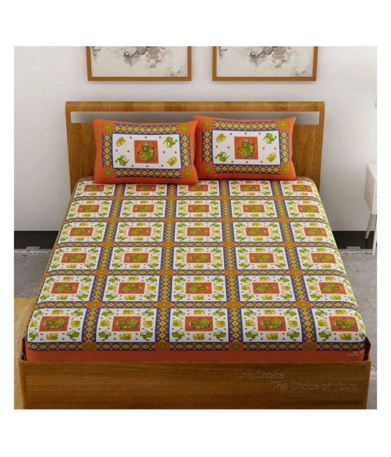 Uniqchoice Cotton Double Bedsheet with 2 Pillow Covers - Orange