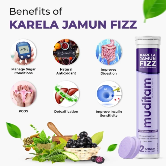 Muditam Ayurveda Karela Jamun Fizz-180 Effervescent Tablets(20eachX9Pack) | Helps in High Sugar Condition | Promotes Healthy Glucose Levels | Boosts Digestive Health| Ideal For 3 Months