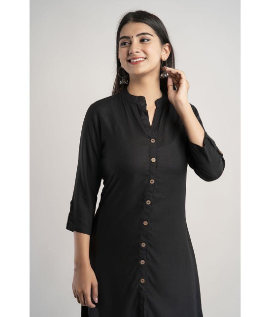 MAUKA - Black Rayon Women''s A-line Kurti ( Pack of 1 ) - None