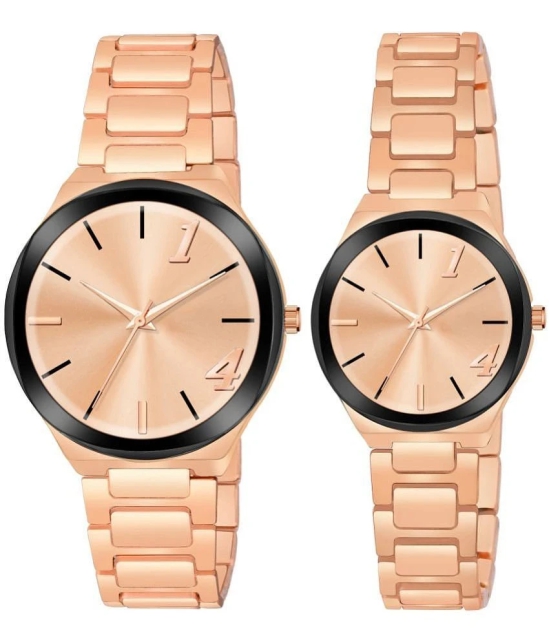 acnos Rose Gold Stainless Steel Analog Couples Watch