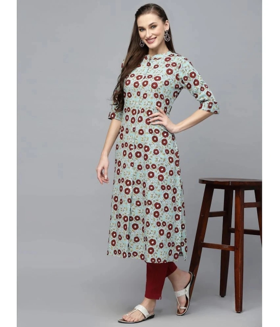 Stylum Cotton Printed Front Slit Womens Kurti - Turquoise ( Pack of 1 ) - None