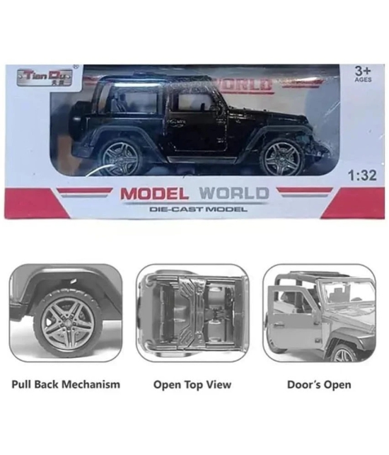 THRIFTKART-Thar Jeep Toy Car | Pull Back Action | Openroof Dual Tone Thar Jeep Car for Kids | Model World Die Cast Model Car | Hot Metal Car with Openable Doors | Gift for Kids Red & Black -