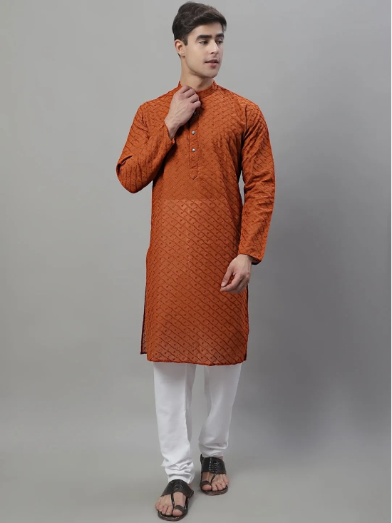 Jompers Men Brown Chikan Kurta with Churidar-XXL / Brown