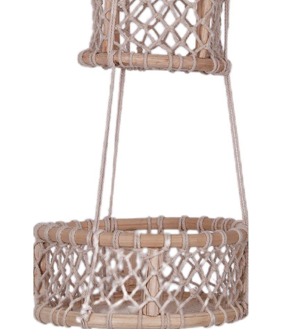 NUEVOSGHAR WOODEN BASKET HANGING PLANTER Door Hanging Cream - Pack of 1