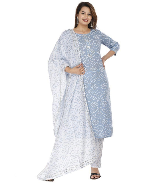 HIGHLIGHT FASHION EXPORT Blue Cotton Kurti With Pants - Stitched Suit Single - None