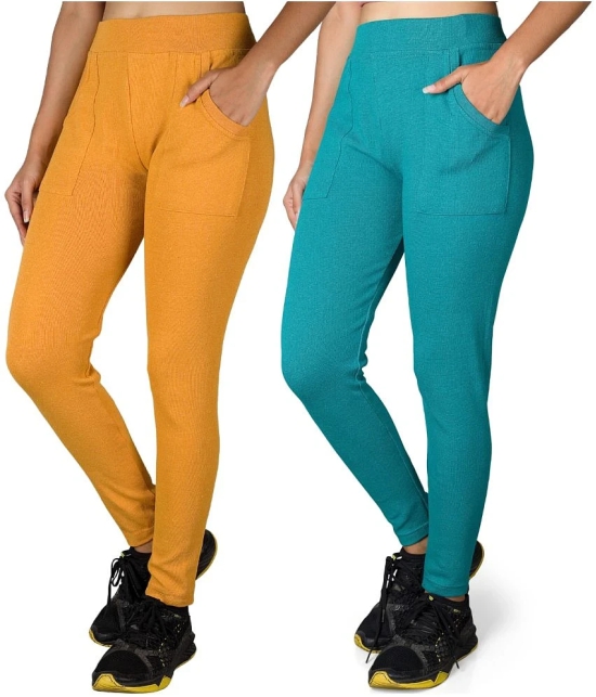 KARARO JEGGINGS - Cotton Blend Skinny Fit Yellow Womens Jeggings ( Pack of 2 ) - None