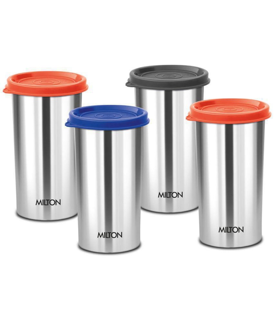 Milton Stainless Steel Tumbler with Lid Set of 4, 415 ml Each, Assorted (Lid Color May Vary) | Office | Gym | Yoga | Home | Kitchen | Hiking | Treking | Travel Tumbler - Assorted