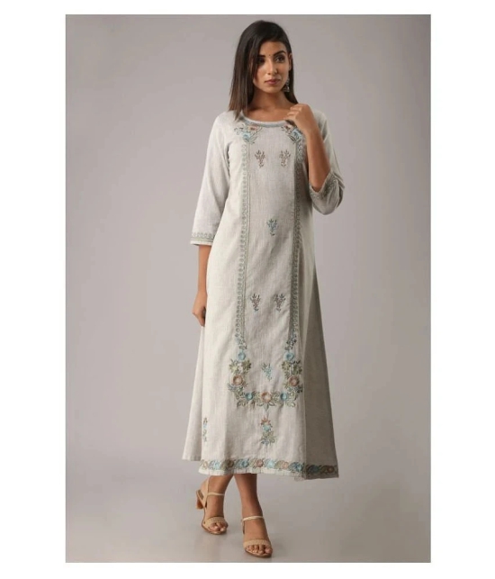 MAUKA - Light Grey Cotton Womens A-line Kurti ( Pack of 1 ) - L