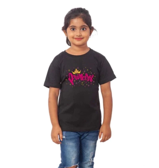 Girls Cotton Princess Half Sleeve TShirt (Black) PID41481