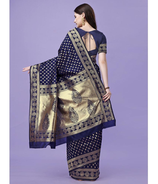 LEELAVATI Banarasi Silk Embellished Saree With Blouse Piece - Navy Blue ( Pack of 1 ) - Navy Blue