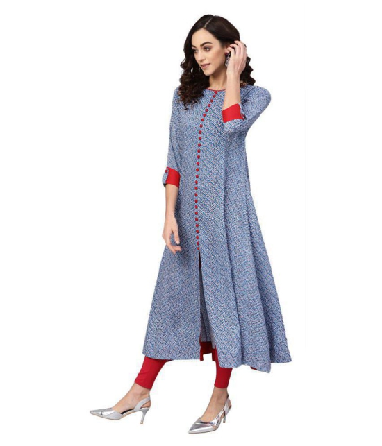 Yash Gallery - Blue Rayon Women''s Front Slit Kurti ( Pack of 1 ) - XS