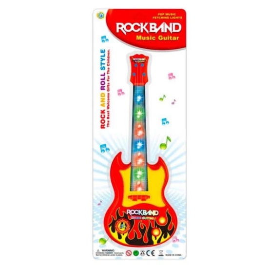 Rock Band Light Up Toy Guitar for Kids with Flashing Lights and Realistic Sounds