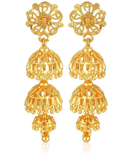 VIVASTRI Golden Jhumki Earrings ( Pack of 1 ) - Golden