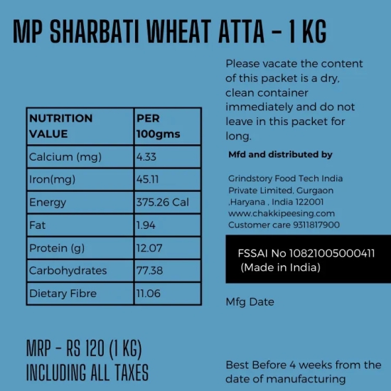 Fresh MP Sharbati Chakki Atta-2.5kg / Medium