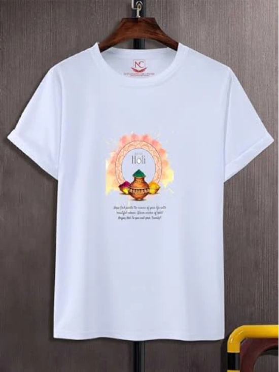 NITYANAND CREATIONS Round Neck White Holi T-Shirt for MEN-HOLI-T-SHIRT-11517-L