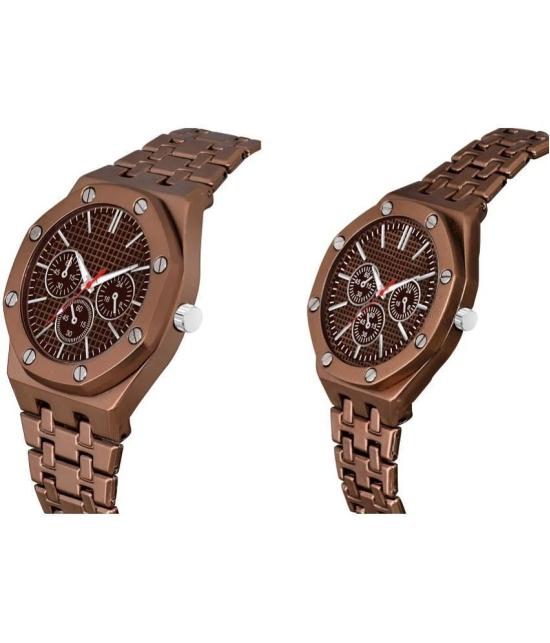 acnos Brown Stainless Steel Analog Couples Watch