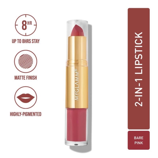 MyGlamm Super Duo Lipstick (2 in 1 Matte Lipstick + Liquid Lip Color) - Bare Pink (Nude Pink Shade) | Long Lasting, Highly Pigmented (4.2g + 2.5ml)