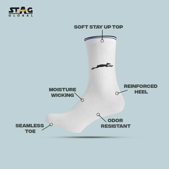 STAG GLOBAL Everyday Comfort Full-Length White Socks for Men and Women Streachable | Breathable | Ultra-soft-Black / S