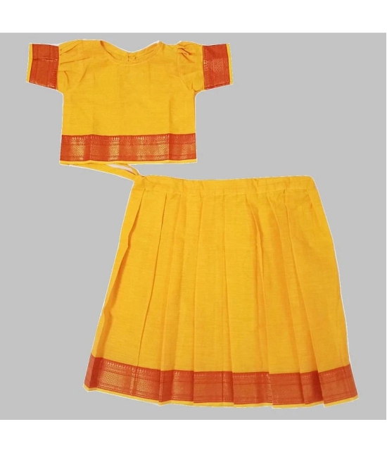 harshvardhanmart.com - Yellow Cotton Girls Lehenga & Crop Top ( Pack of 1 ) - None