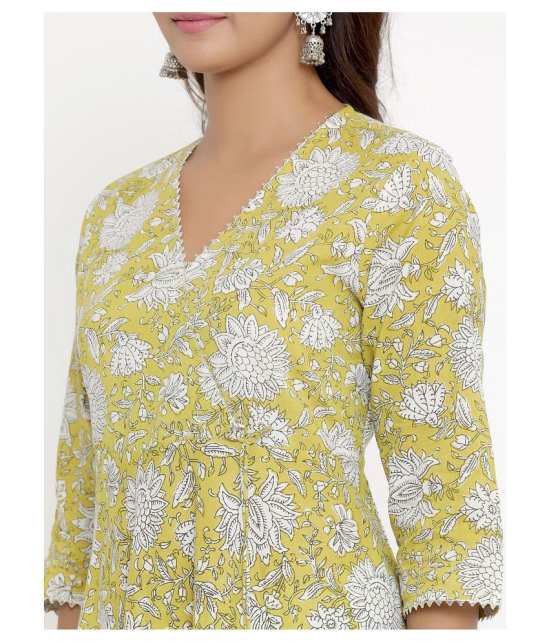 Angiya Yellow Cotton Anarkali Kurti - - XXL