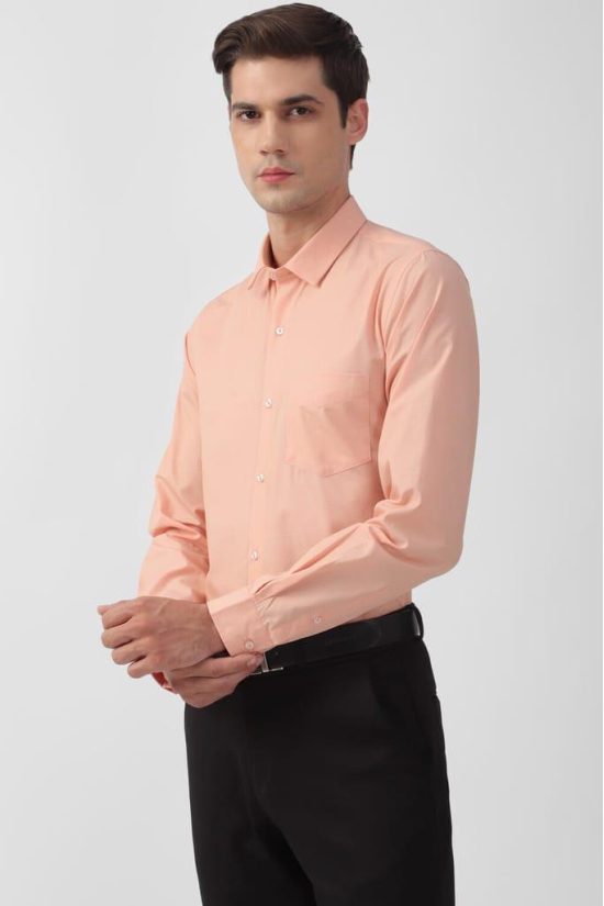 Men Peach Slim Fit Formal Full Sleeves Formal Shirt