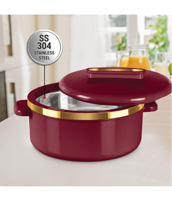 Milton - Maroon Steel Thermoware Casserole ( Set of 3 , 1300 mL ) - Maroon