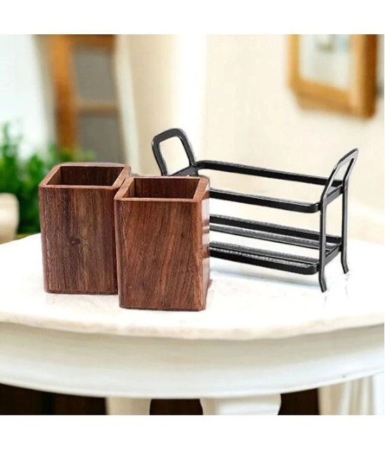 SWH Brown Wooden Cutlery Holder ( Pack of 1 ) - Brown