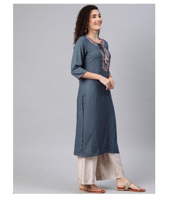 Alena Blue Rayon Straight Kurti - L