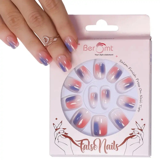 SHORT NUDE FRENCH TIPS (NAIL KIT INCLUDED)-Blue & Pink