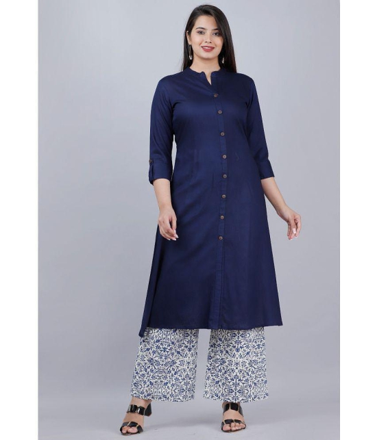 MAUKA - Blue Front Slit Rayon Womens Stitched Salwar Suit ( Pack of 1 ) - None