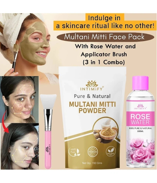 Intimify Multani Mitti Powder, Face Pack With Rose Water And Applicator Brush, 150 Gms