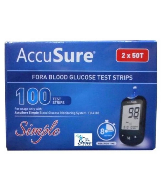 AccuSure Simple Blood Glucose Test 100 Strips, 2 X 50 Test Strip (Multicolor)