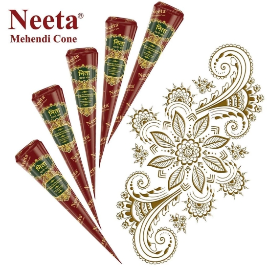 Neeta Mehendi Cones for Hand Desgning & Wedding, Bridal Mehandi Cone Reddish Brown Color 12 Pcs in 1 Box (Pack of 8)