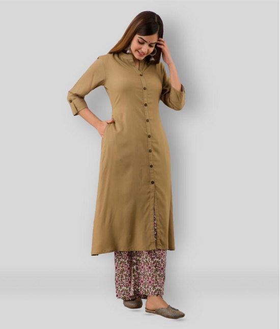 MAUKA - Khaki Rayon Womens Front Slit Kurti ( Pack of 1 ) - XS