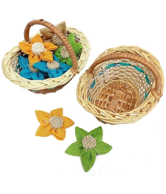 PRANSUNITA 2 Pcs Oval Shape Small Handle Kashmir Wicker Willow Wooden -Multipurpose Storage, Flower Decoration Bamboo Pooja,Mandir Chocolate Gift hamper- Natural brown -Pack of 2 pcs- Size 7