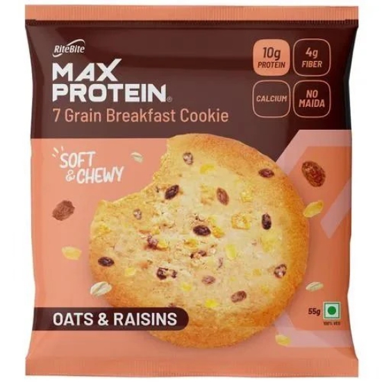 RiteBite Max Protein Oats & Raisins 7 Grain Breakfast Cookie, 55 gm