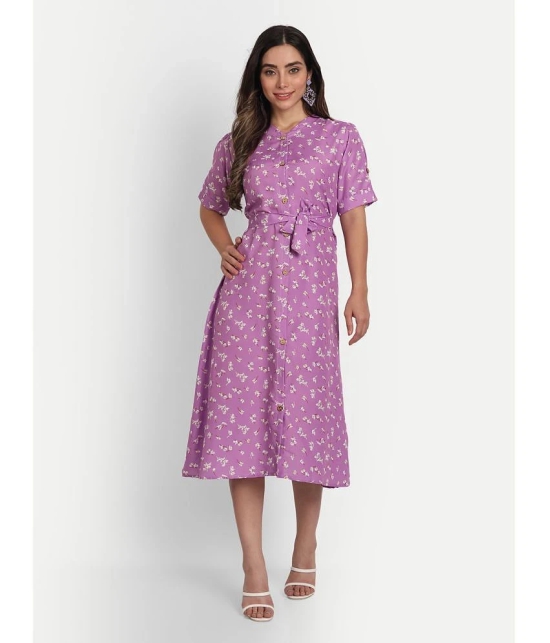 gufrina Cotton Blend Printed Midi Womens Fit & Flare Dress - Lavender ( Pack of 1 ) - None