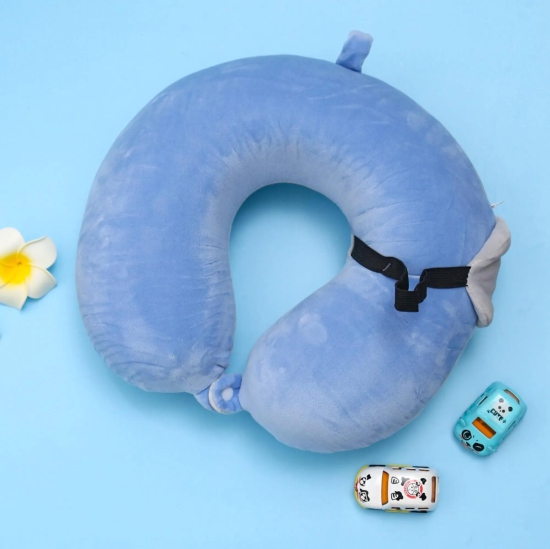 Animal Printed Neck Pillow With Eye Mask-Blue