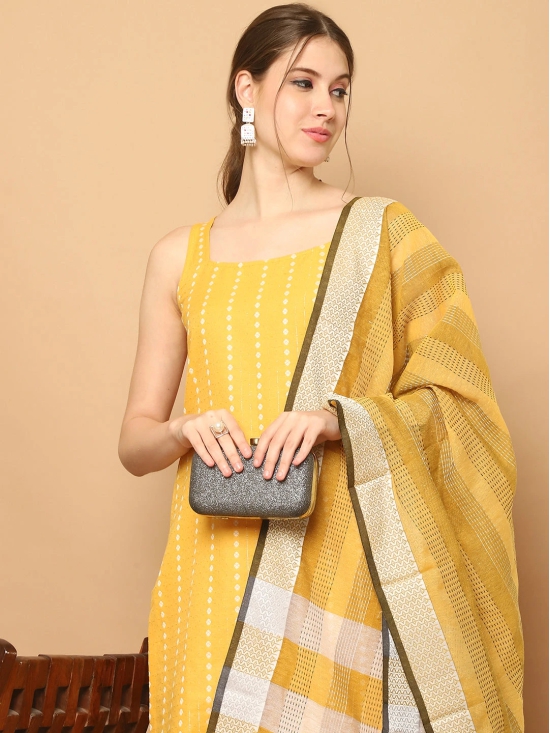 Yellow Dobby Kurta with pallazos dupatta set-S / Yellow