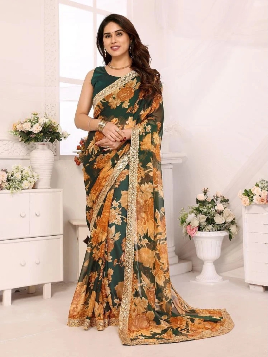 Gazal Fashions Organza Printed Saree With Blouse Piece - Multicolor1 ( Pack of 1 ) - Multicolor1