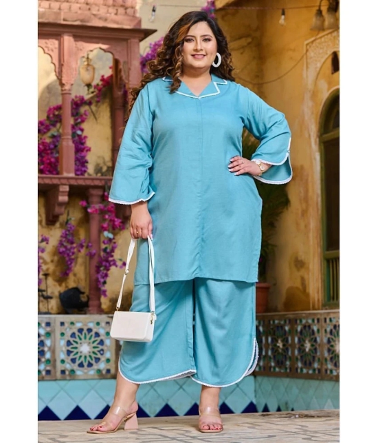 PrettyPlus by Desinoor.com Blue Solid Palazzo Top Set - None