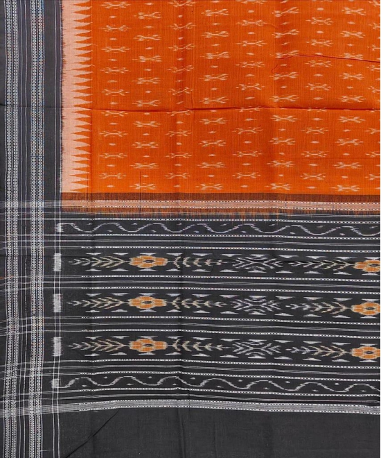 Rust Black Sambalpuri Handwoven Single Ikat Cotton Dupatta