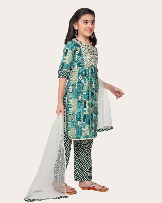 Printed Emroidered Kurta Bottom Dupatta Set for Girls-Sky Blue / 4 - 5 Years