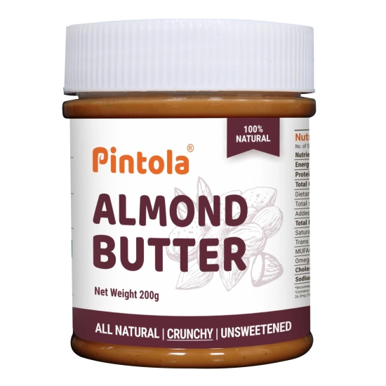 Pintola All Natural Almond Crunchy Unsweetened Butter, 200 Gm