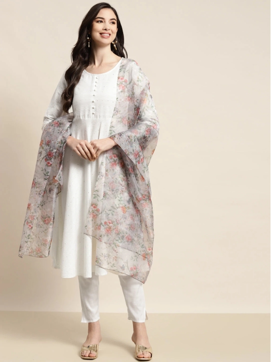 Sequinned Kurta with Trousers & With Dupatta-XXL / White