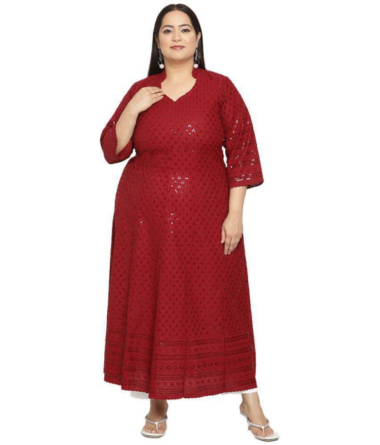 Queenley - Maroon Cotton Women's Flared Kurti ( Pack of 1 ) - None