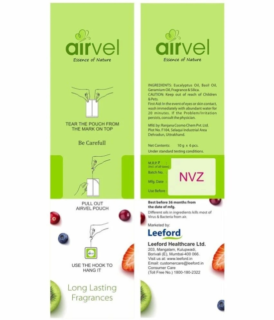 Airvel Fruti Punch Fragrance Air Freshener Pouch For Amazing Fragrance Pack of 1 (6 Pcs)