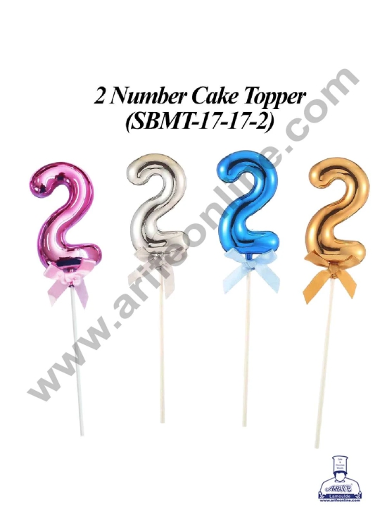 CAKE DECOR™ Plastic Balloon Style 2 Number Cake Topper - 1 Piece-Gold