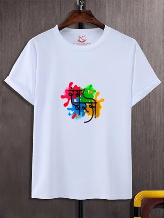 NITYANAND CREATIONS Round Neck White Holi T-Shirt for MEN-HOLI-T-SHIRT-11576-M